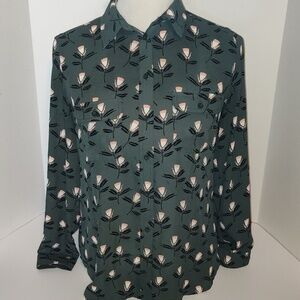 Loft Outlet Olive and roses Long Sleeve buttondown Size Small